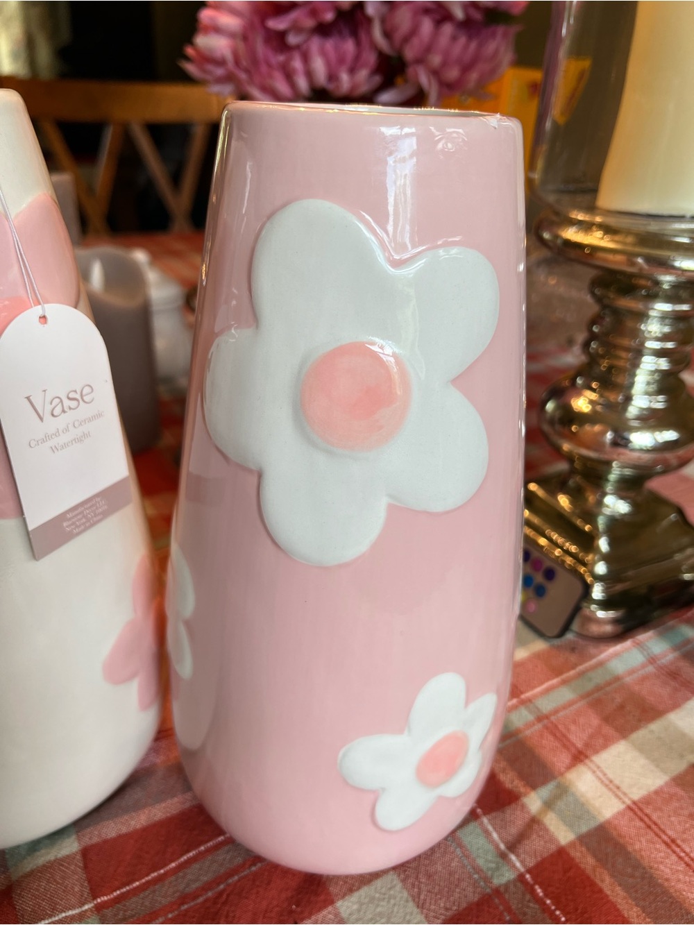 Large Ceramic Pink and White Floral Vase - Home Accents - Picture 2 of 3